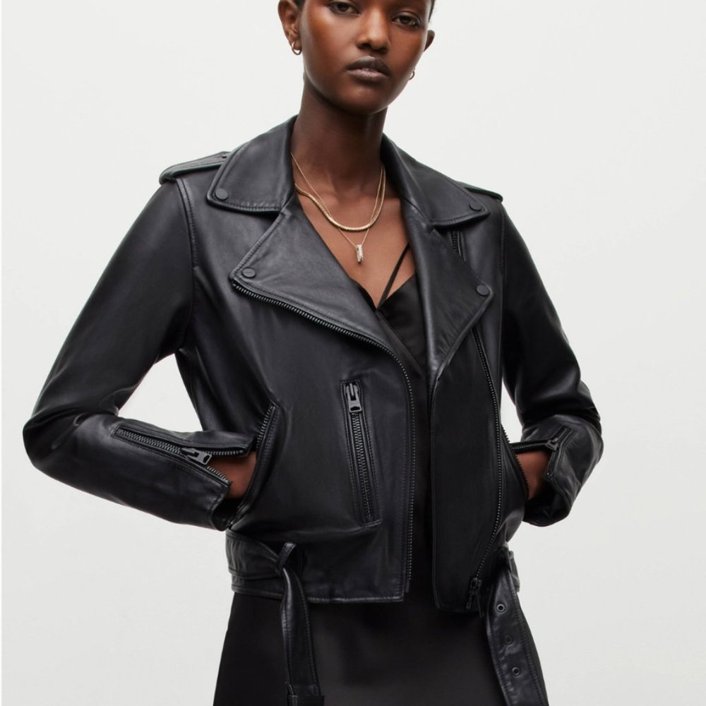 Belfern Black Leather Moto Jacket - Women's